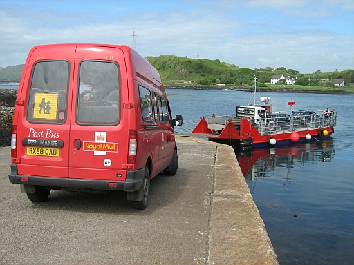 The postal van on the ramp waiting for the Luing Ferry